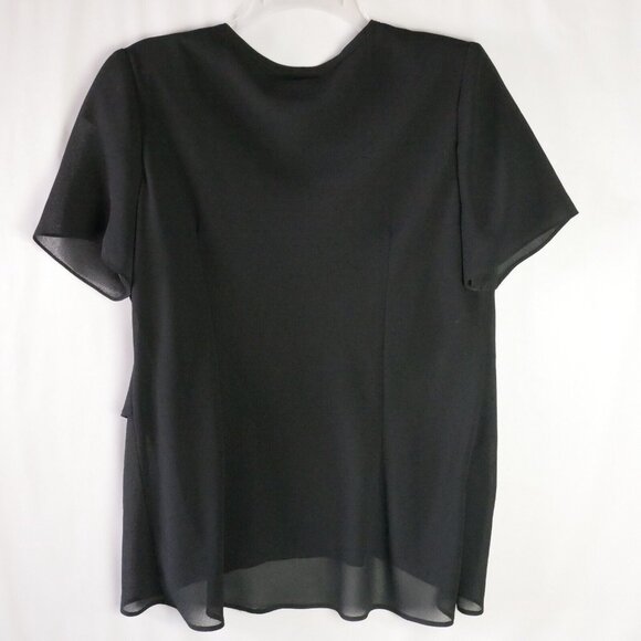 S.L. Fashions Petite Womens Size 14P Black Layered Semi Sher Blouse Pad Shoulder - Picture 9 of 15